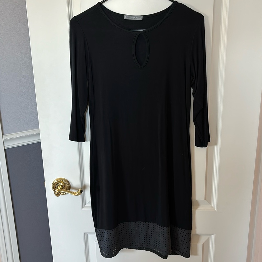 Black Stretch Keyhole Dress with Faux Suède Detail